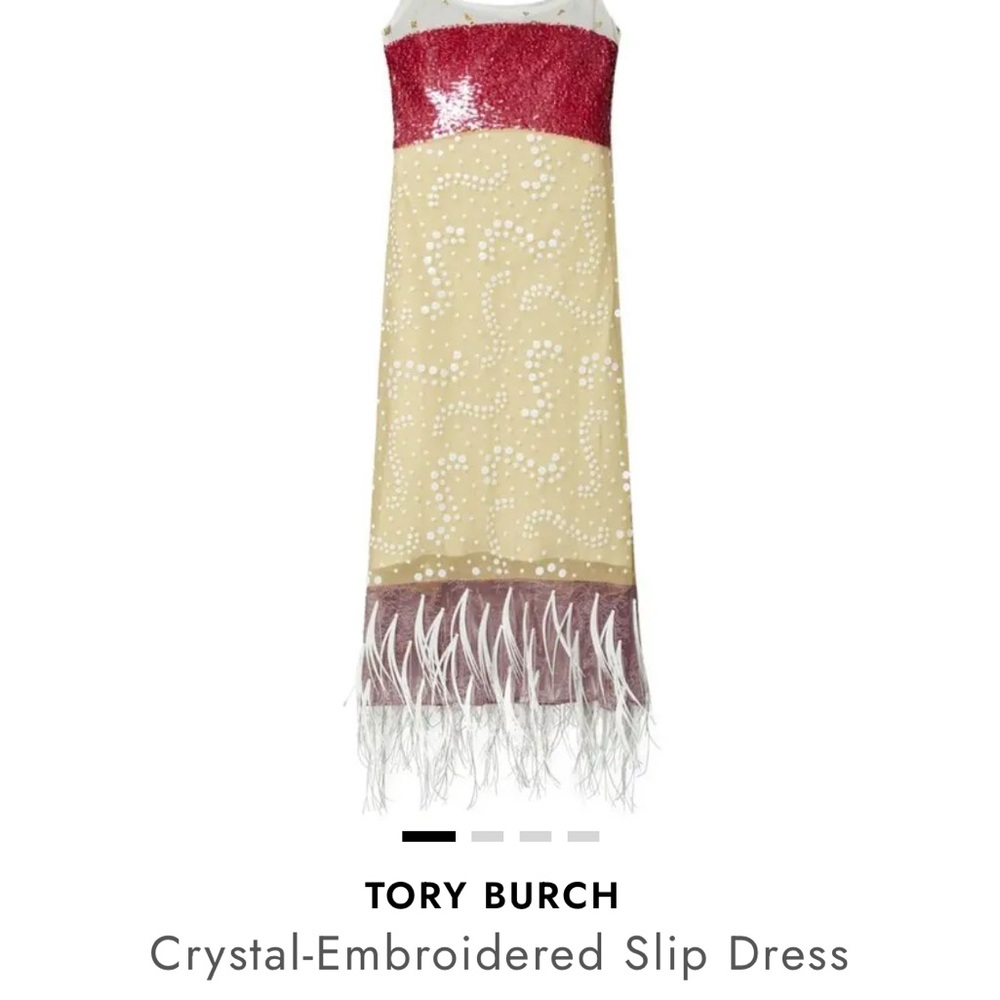 Tory Burch Red and Cream Embellished Dress